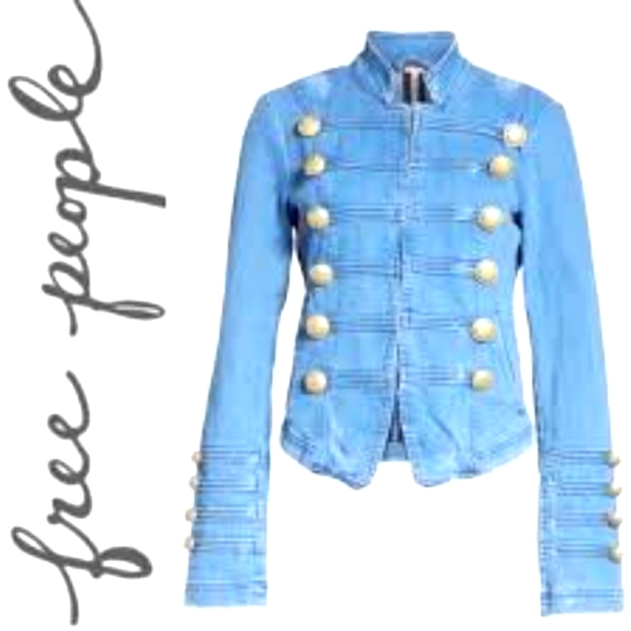 Free People Jackets & Blazers - Reg $150 *Rare* Free People Fitted Miltary Denim Jacket Size Large